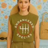 Endangered Species Manual Gearbox Stick Shift 6 Speed Garment-Dyed Women's Muscle Tee