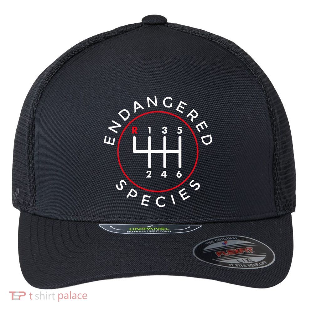 Endangered Species Manual Gearbox Stick Shift 6 Speed Flexfit Unipanel Trucker Cap