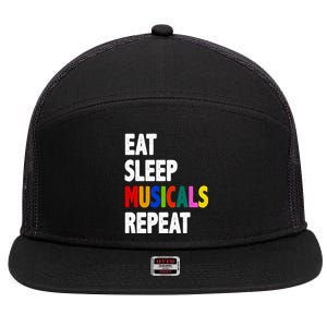 Eat Sleep Musicals Repeat 7 Panel Mesh Trucker Snapback Hat