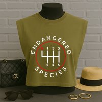 Endangered Species Manual Gearbox Stick Shift 6 Speed Garment-Dyed Women's Muscle Tee