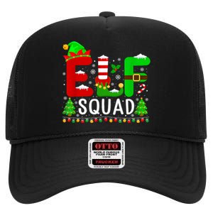 Elf Squad Matching Family Christmas Santa Hat Xmas Lights High Crown Mesh Back Trucker Hat