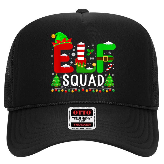 Elf Squad Matching Family Christmas Santa Hat Xmas Lights High Crown Mesh Back Trucker Hat