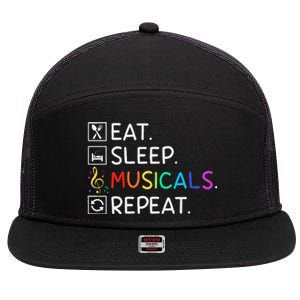 Eat Sleep Musicals Repeat Broadway Theater Novelty 7 Panel Mesh Trucker Snapback Hat