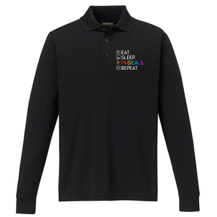 Eat Sleep Musicals Repeat Broadway Theater Novelty Performance Long Sleeve Polo