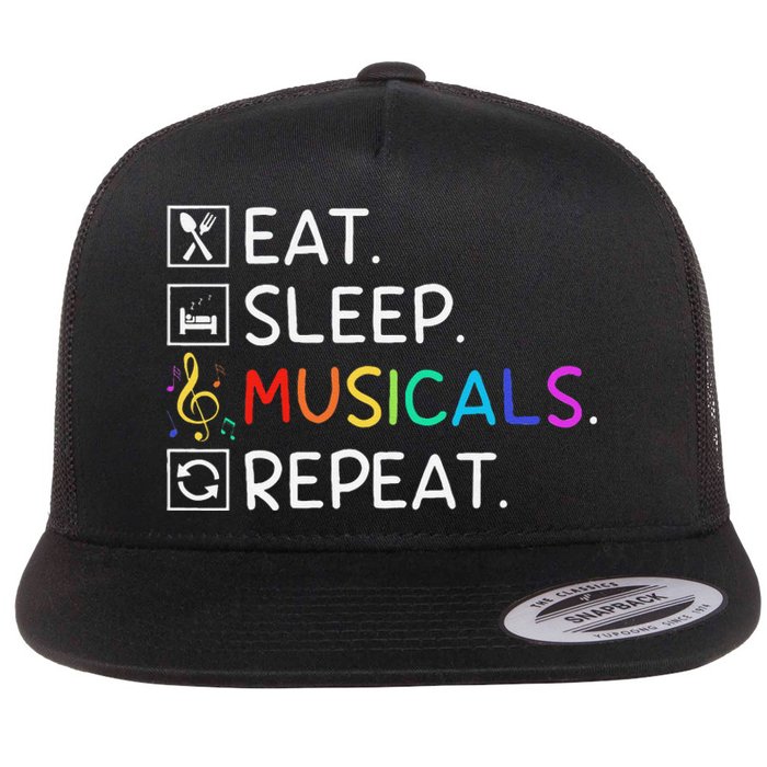 Eat Sleep Musicals Repeat Broadway Theater Novelty Flat Bill Trucker Hat