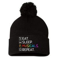 Eat Sleep Musicals Repeat Broadway Theater Novelty Pom Pom 12in Knit Beanie