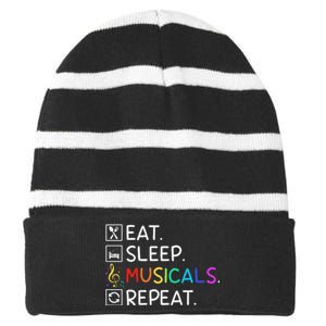 Eat Sleep Musicals Repeat Broadway Theater Novelty Striped Beanie with Solid Band