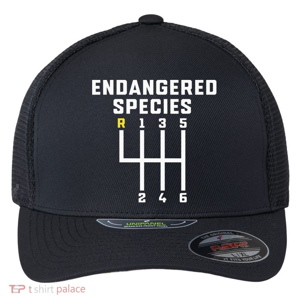 Endangered Species Manual Gearbox Stick Shift Flexfit Unipanel Trucker Cap