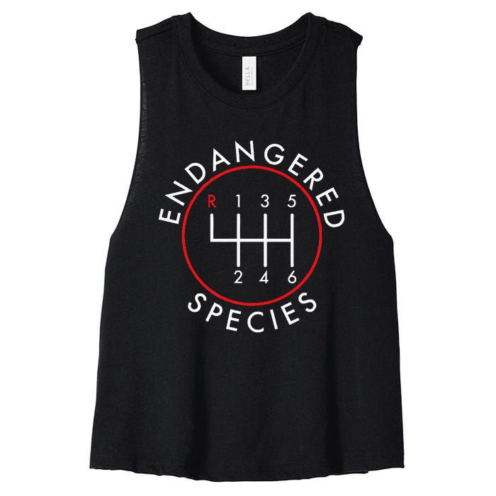 Endangered Species; Manual Car Funny Joke Women's Racerback Cropped Tank