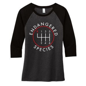 Endangered Species; Manual Car Funny Joke Women's Tri-Blend 3/4-Sleeve Raglan Shirt