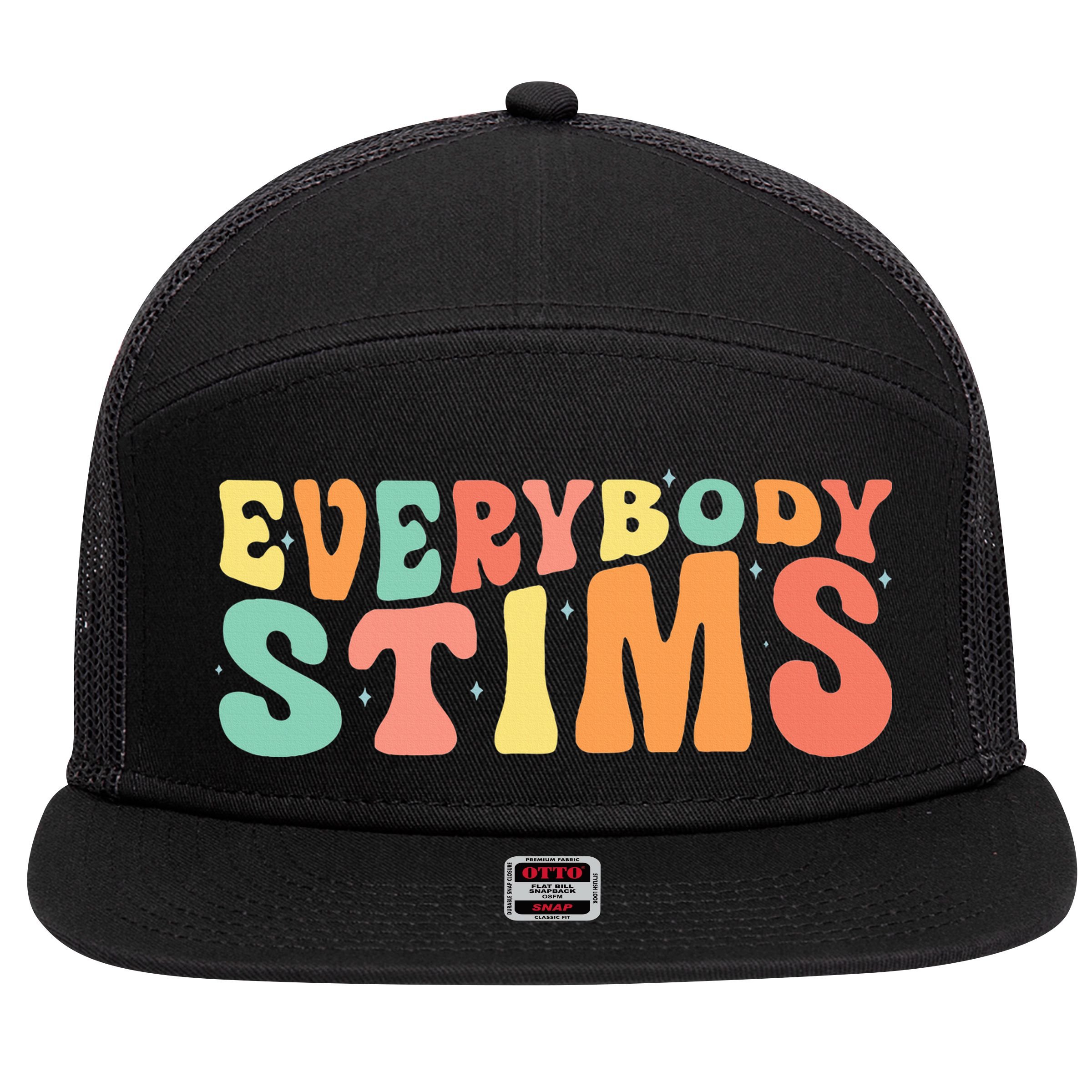 Everybody Stims Neurodiversity Acceptance SPED Teacher  7 Panel Mesh Trucker Snapback Hat