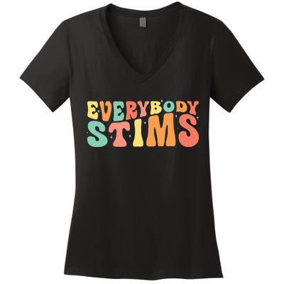 Everybody Stims Neurodiversity Acceptance SPED Teacher  Women's V-Neck T-Shirt