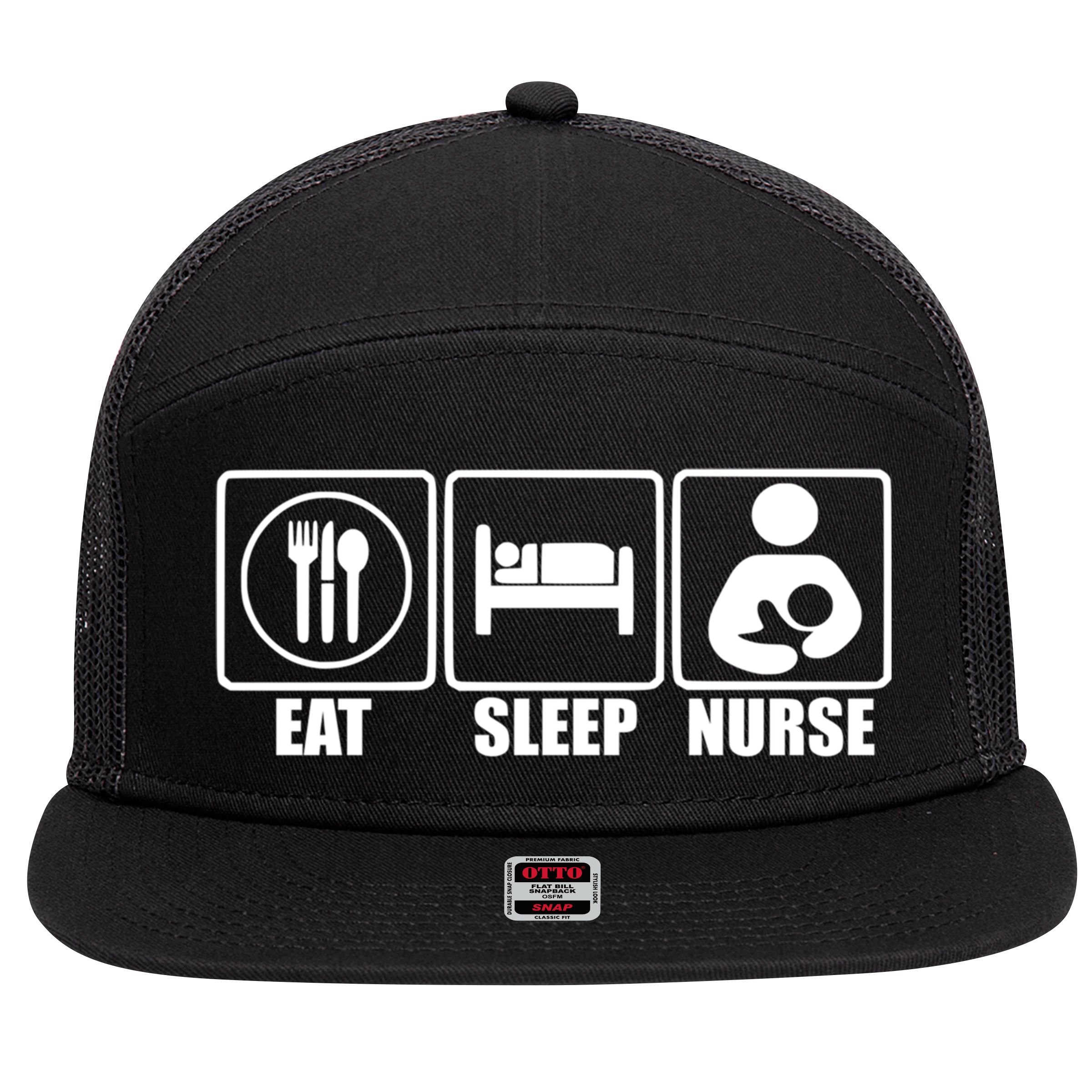Eat Sleep Nurse Breastfeeding Gift For Moms Gift 7 Panel Mesh Trucker Snapback Hat