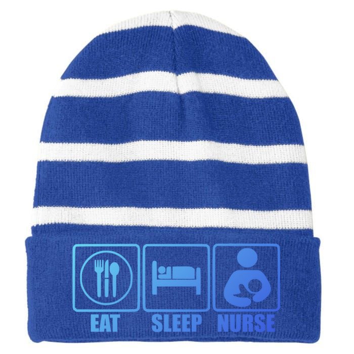 Eat Sleep Nurse Breastfeeding Gift For Moms Gift Striped Beanie with Solid Band