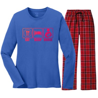 Eat Sleep Nurse Breastfeeding Gift For Moms Gift Women's Long Sleeve Flannel Pajama Set 