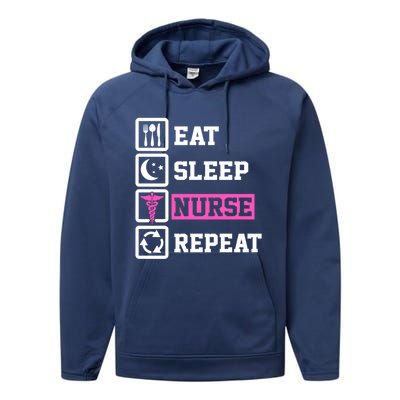 Eat Sleep Nurse Repeat Funny Nursing Mom Cute Gift Performance Fleece Hoodie