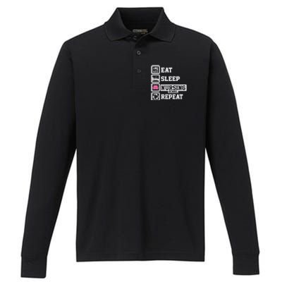 Eat Sleep Nursing School Repeat Funny Nursing School Gift Performance Long Sleeve Polo