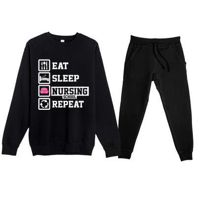 Eat Sleep Nursing School Repeat Funny Nursing School Gift Premium Crewneck Sweatsuit Set