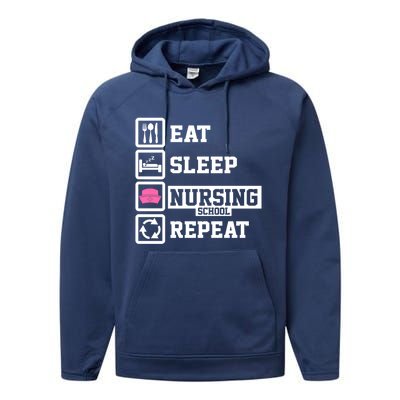 Eat Sleep Nursing School Repeat Funny Nursing School Gift Performance Fleece Hoodie