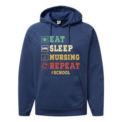 Eat Sleep Nursing School Repeat Funny School Nurse Gift Performance Fleece Hoodie