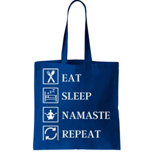 Eat Sleep Namaste Repeat Funny Yoga Gym Workout Meditation Funny Gift Tote Bag