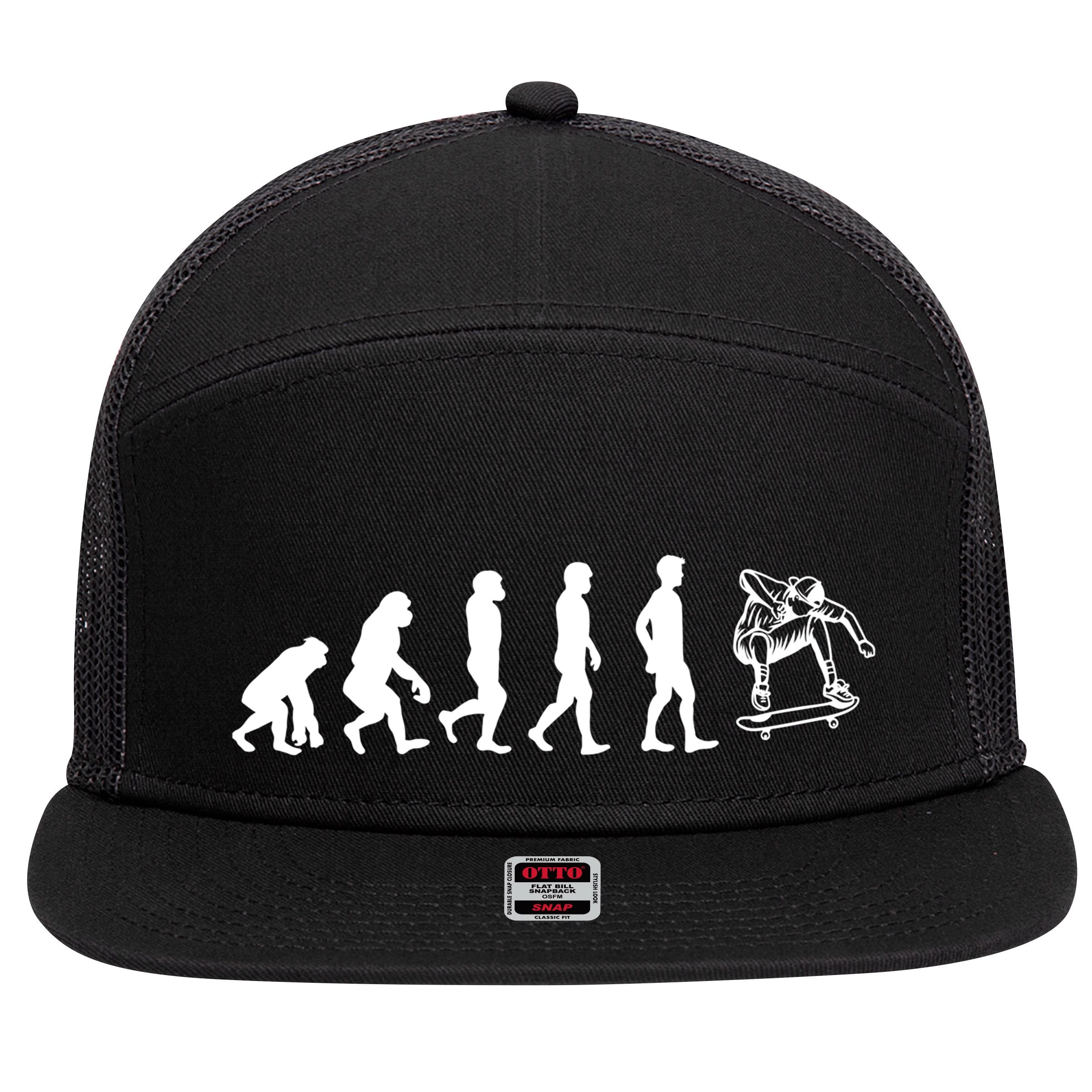 Evolution Skateboarding Ollie Fs 180 Kickflip Heelflip Gift 7 Panel Mesh Trucker Snapback Hat
