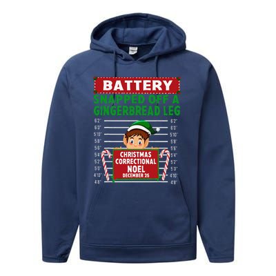 Elf Snapped Off A Gingerbread Leg North Pole Correctional Performance Fleece Hoodie