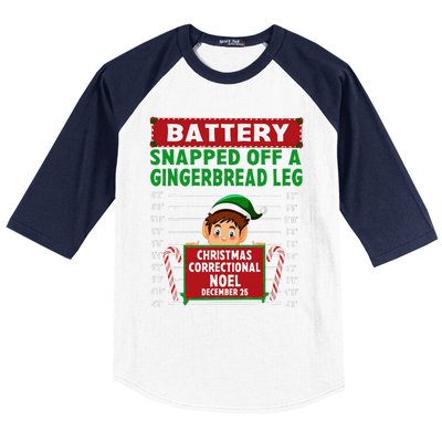 Elf Snapped Off A Gingerbread Leg North Pole Correctional Baseball Sleeve Shirt