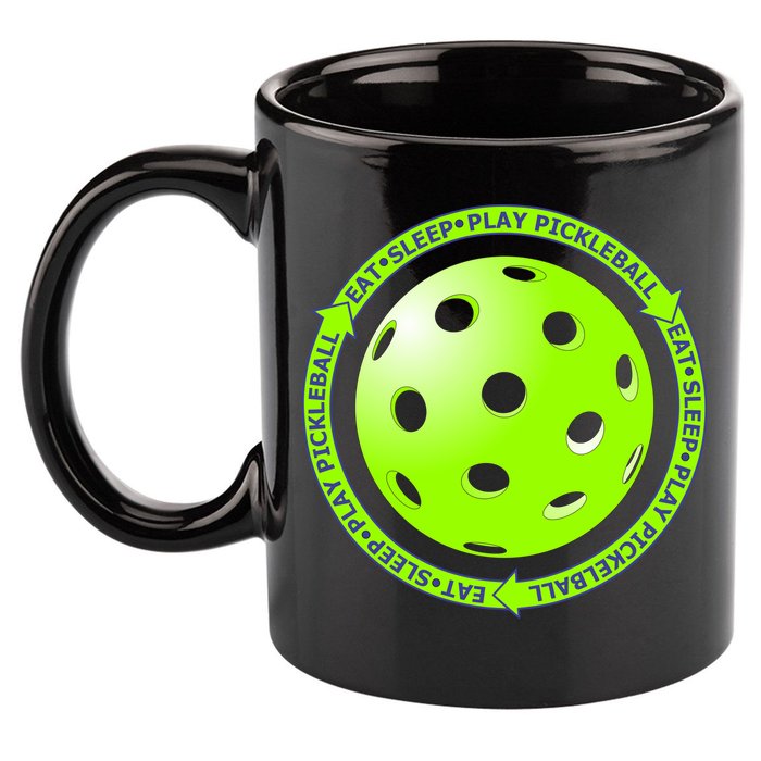 Eat Sleep Pickleball Circle | Fun Pickleball | Green Pickleball 11oz C Handle Ceramic Mug