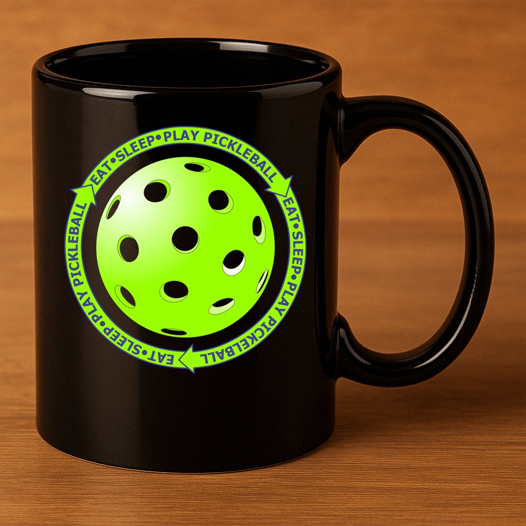 Eat Sleep Pickleball Circle | Fun Pickleball | Green Pickleball 11oz C Handle Ceramic Mug