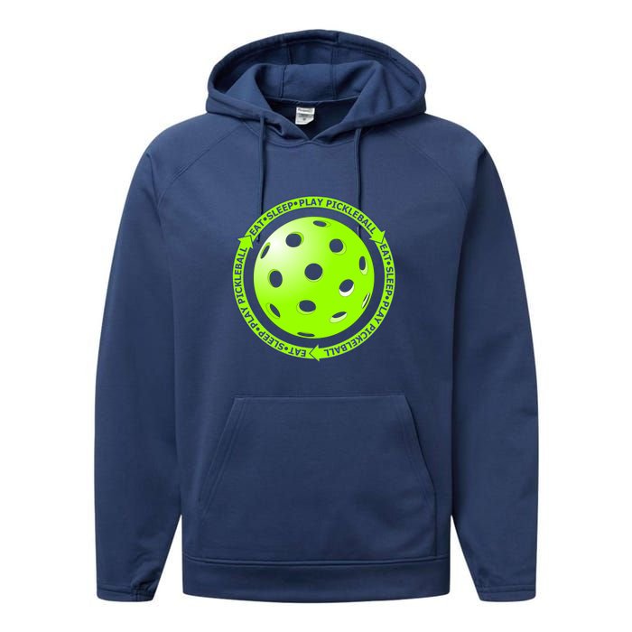 Eat Sleep Pickleball Circle | Fun Pickleball | Green Pickleball Performance Fleece Hoodie