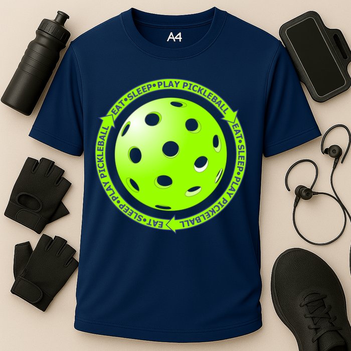 Eat Sleep Pickleball Circle | Fun Pickleball | Green Pickleball Cooling Performance Crew T-Shirt