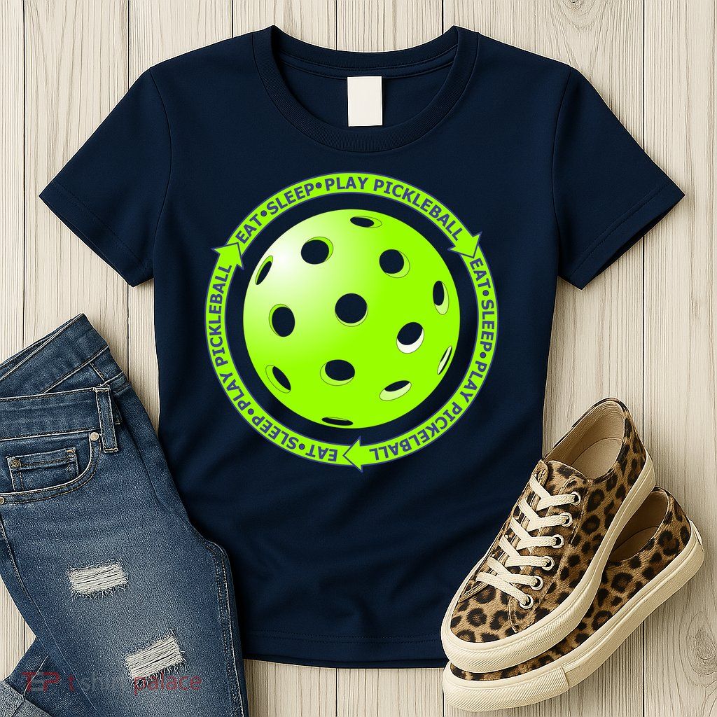 Eat Sleep Pickleball Circle | Fun Pickleball | Green Pickleball Womens T-Shirt