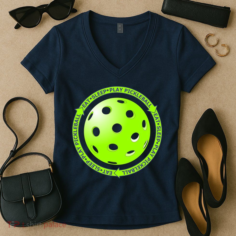 Eat Sleep Pickleball Circle | Fun Pickleball | Green Pickleball Women's V-Neck T-Shirt