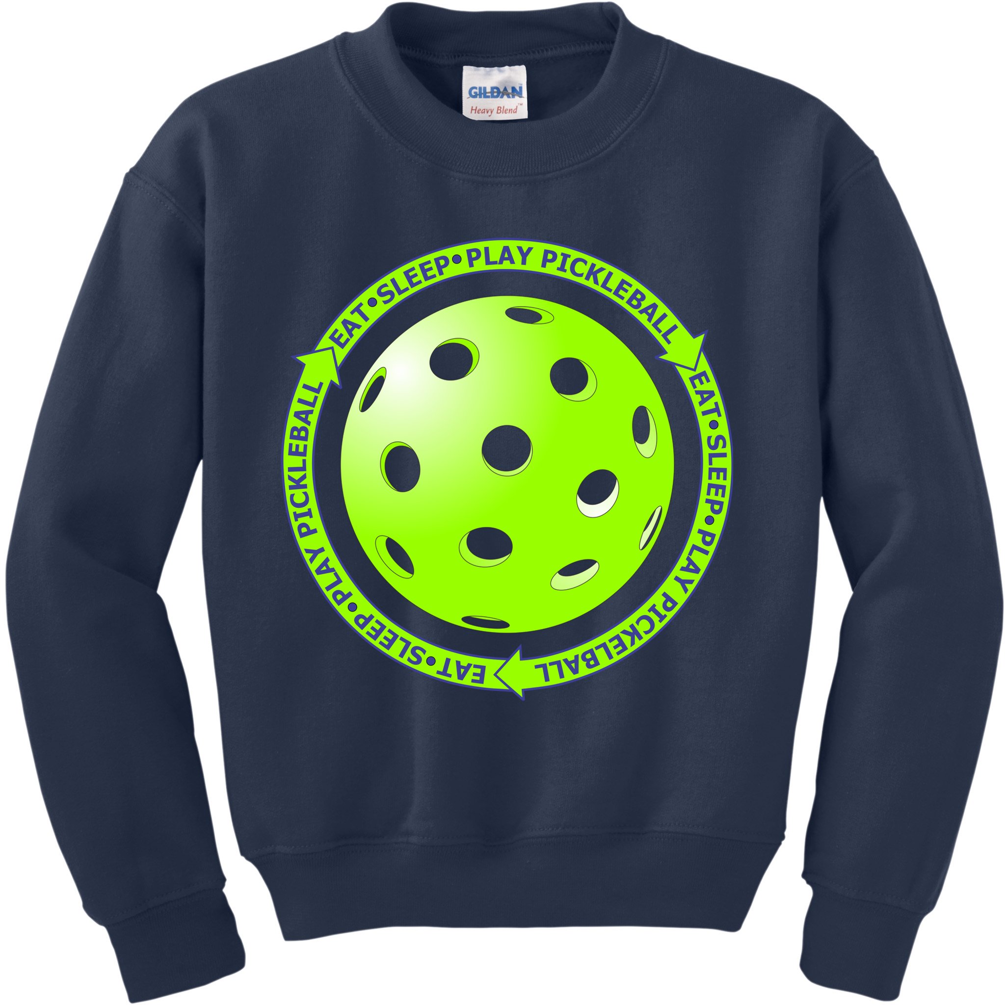 Eat Sleep Pickleball Circle | Fun Pickleball | Green Pickleball Kids Sweatshirt