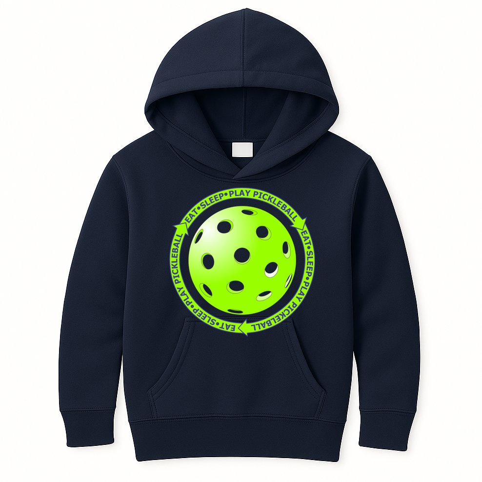 Eat Sleep Pickleball Circle | Fun Pickleball | Green Pickleball Kids Hoodie