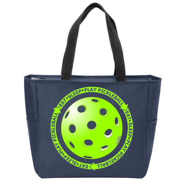 Eat Sleep Pickleball Circle | Fun Pickleball | Green Pickleball Zip Tote Bag