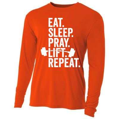 Eat Sleep Pray Lift Repeat Christian Athlete Workout Gift Cooling Performance Long Sleeve Crew