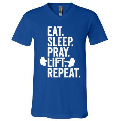 Eat Sleep Pray Lift Repeat Christian Athlete Workout Gift V-Neck T-Shirt