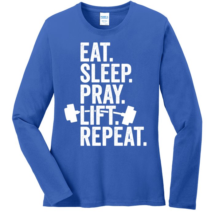 Eat Sleep Pray Lift Repeat Christian Athlete Workout Gift Ladies Long Sleeve Shirt