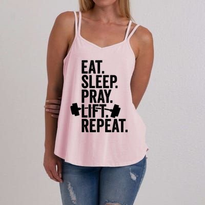 Eat Sleep Pray Lift Repeat Christian Athlete Workout Gift Women's Strappy Tank