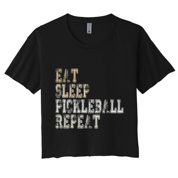 Eat Sleep Pickleball Repeat Saying Pickleball Player Women's Crop Top Tee