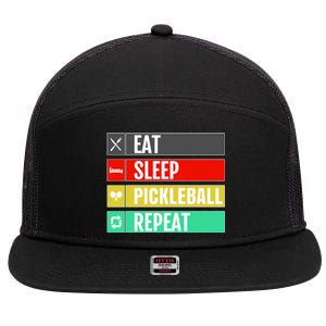 Eat Sleep Pickleball Repeat Funny Pickle Ball 7 Panel Mesh Trucker Snapback Hat