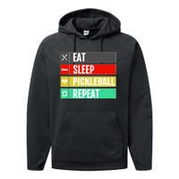 Eat Sleep Pickleball Repeat Funny Pickle Ball Performance Fleece Hoodie