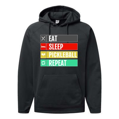 Eat Sleep Pickleball Repeat Funny Pickle Ball Performance Fleece Hoodie