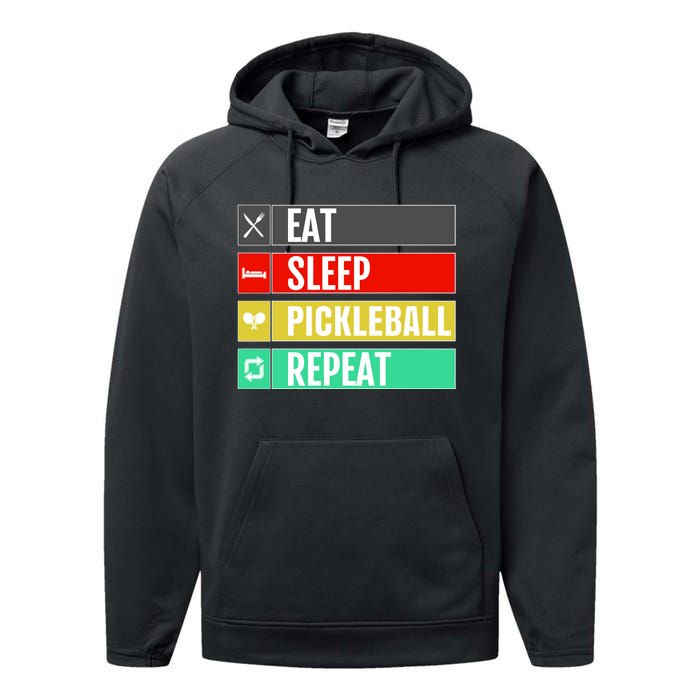 Eat Sleep Pickleball Repeat Funny Pickle Ball Performance Fleece Hoodie