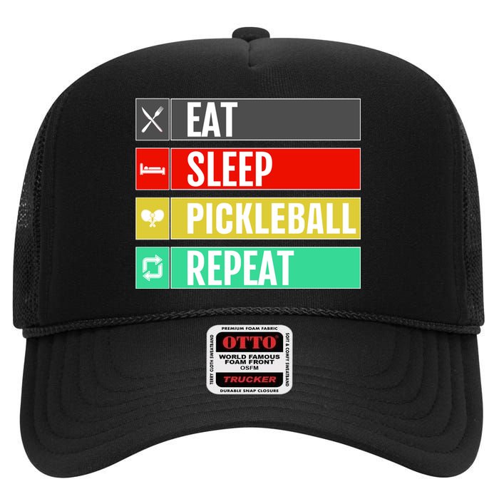 Eat Sleep Pickleball Repeat Funny Pickle Ball High Crown Mesh Back Trucker Hat