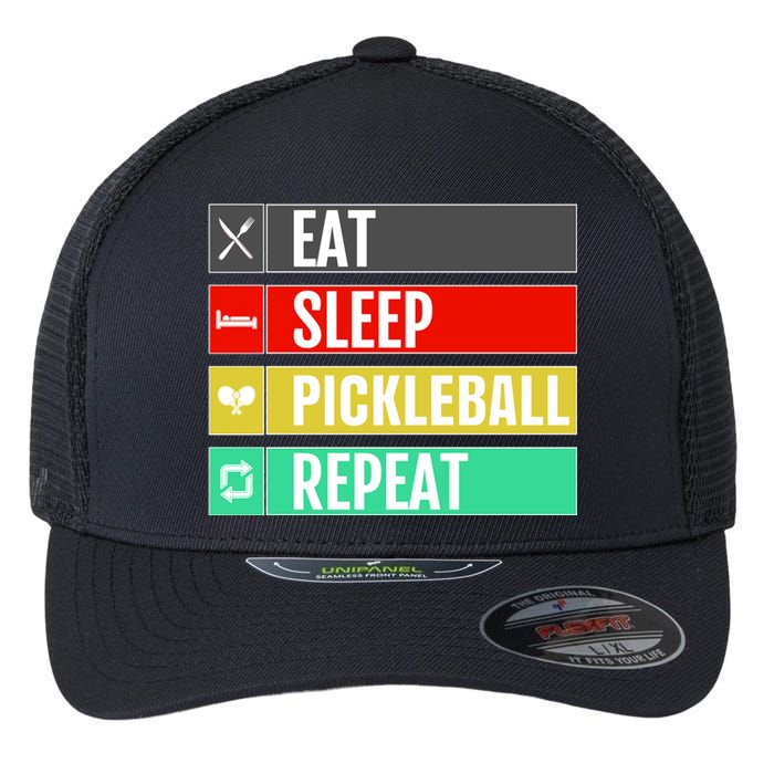 Eat Sleep Pickleball Repeat Funny Pickle Ball Flexfit Unipanel Trucker Cap