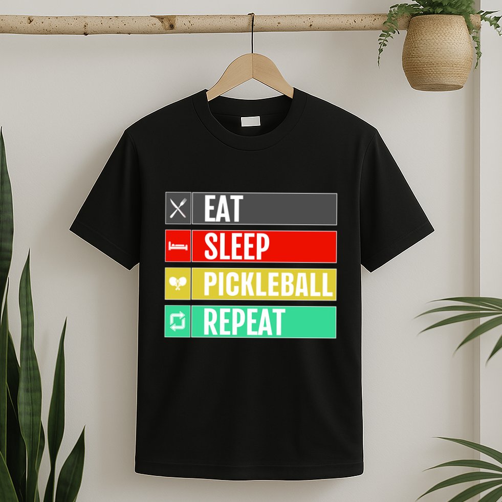 Eat Sleep Pickleball Repeat Funny Pickle Ball T-Shirt