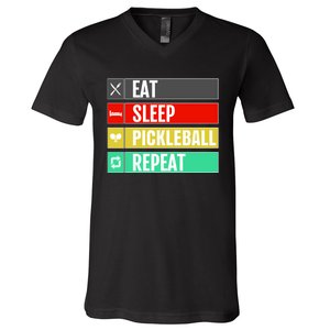 Eat Sleep Pickleball Repeat Funny Pickle Ball V-Neck T-Shirt